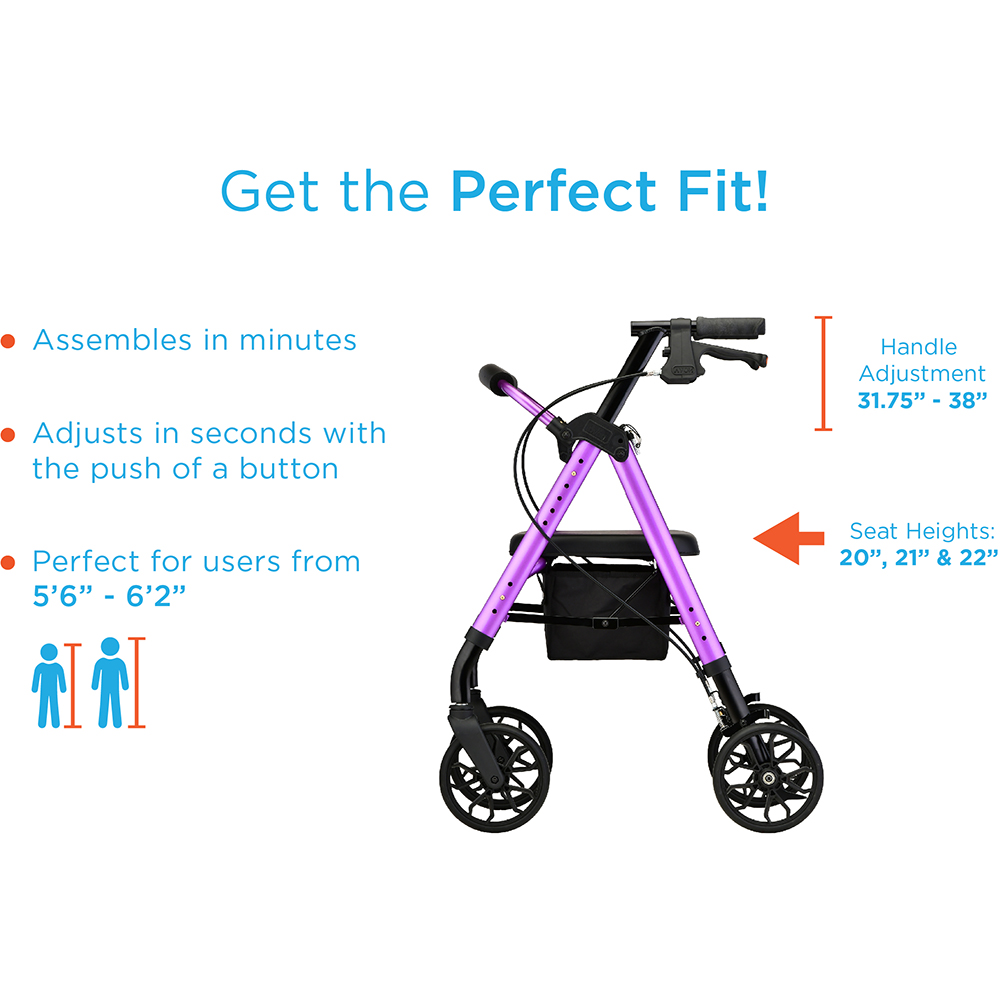STAR 8 Rollator Walker, 8" Wheels & Standard Size