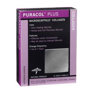 Puracol™ Plus Collagen Wound Dressing 2" x 2-2/7" Size, Highly Absorbent, Latex-free